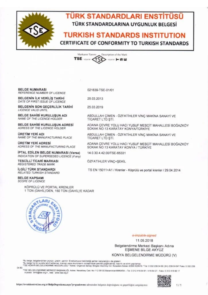 TSE Uygunluk Belgesi